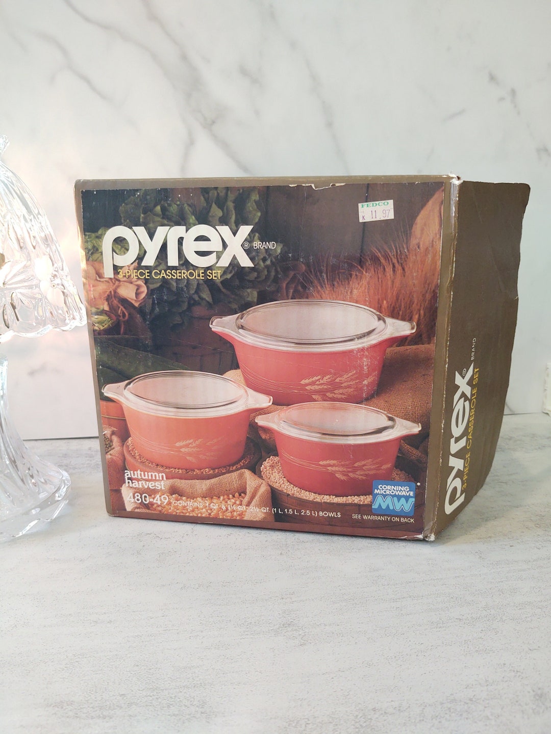 Vtg Pyrex Corning Autumn Harvest 3 Piece Casserole Set 48049 Etsy