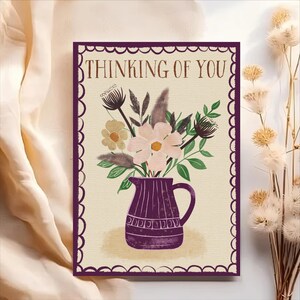 Thinking of You / Gentle Support Wenskaart Volkskunst Bloemen in kruik (pruim)