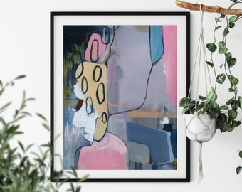 Abstract Print in Pink and Indigo for Minimal Home Decor/Dorm Room/Gift