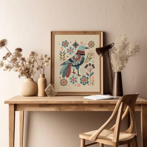 Inspirowane stylem vintage, ludowe wydruki ścienne, ilustracje ptaków, wystrój domu w stylu naturalnym na zewnątrz, skandynawska kolekcja sztuki boho (Wielka Brytania/UE)