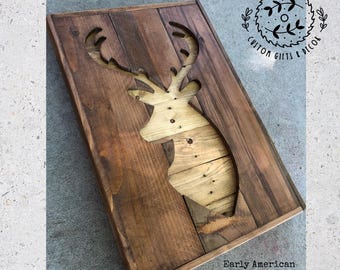 Rustic Deer Head Wall Art – Reclaimed Wood Silhouette Sign for Cabin Lodge Decor Gift
