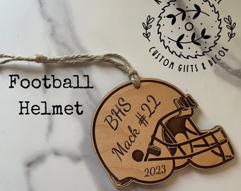 Football helmet Christmas Ornament, Personalized High school name ornament