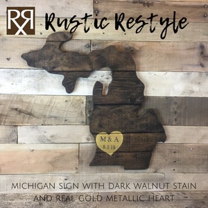 Signo de aniversario del estado de Michigan, Mapa de amor de madera, Península superior, letrero de corazón personalizado, arte de pared personalizado, regalo de aniversario de madera de 5º año