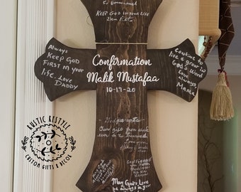 Signe de livre d'or de baptême en bois, première communion, confirmation, croix catholique, cadeau pour enfant dieu, cadeau jeune adulte, baby shower