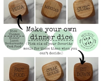 Concevez vos propres dés dîner, dés déjeuner, dés restaurant, dés d'artisanat, d'activité et d'étude