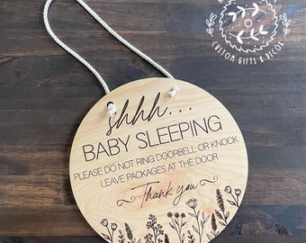 8" Round Door Hanger, Shhhh baby sleeping door sign