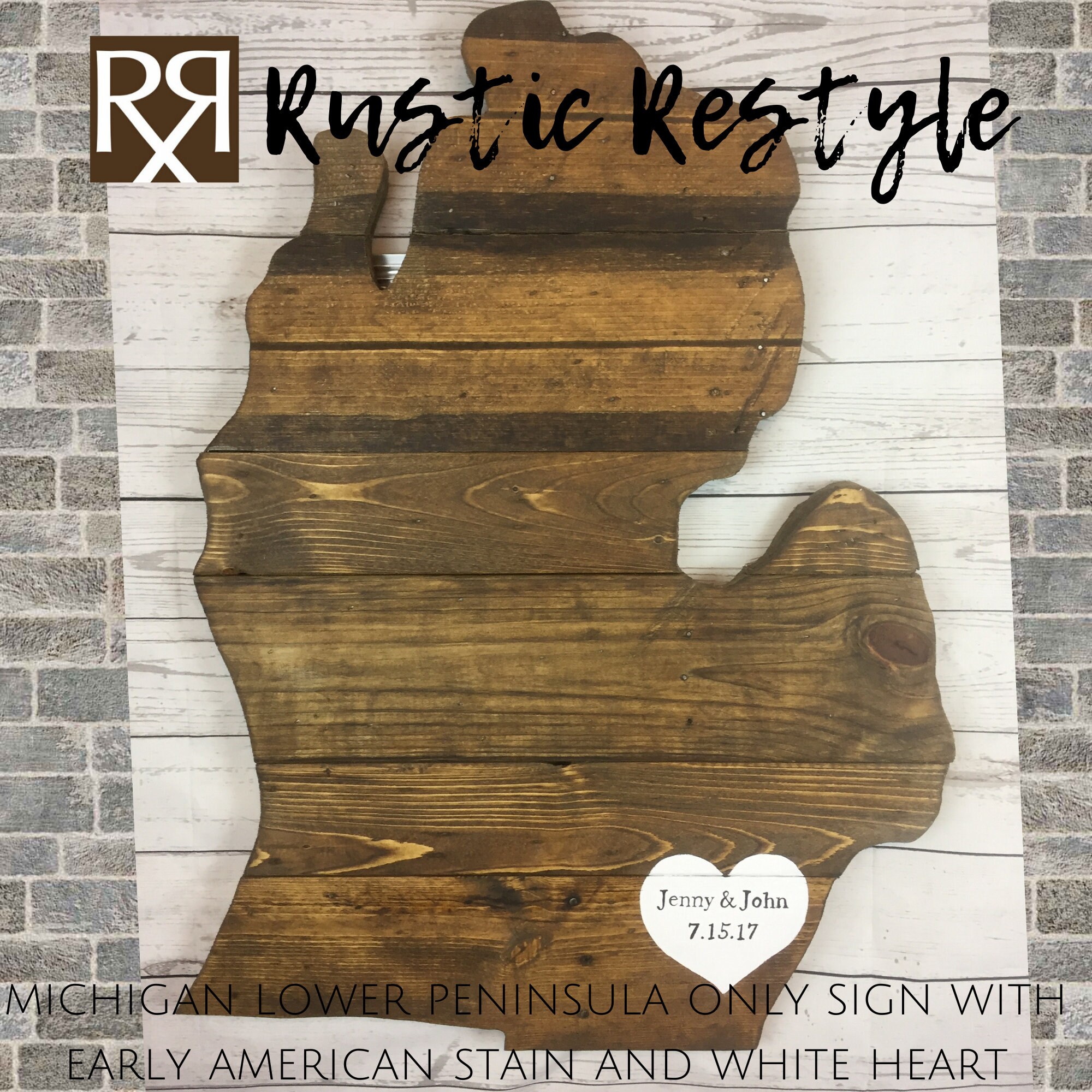 Michigan state Anniversary sign Wood love Map Upper | Etsy