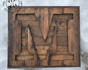 Reclaimed wood monogram sign, personalized home wall decor initial