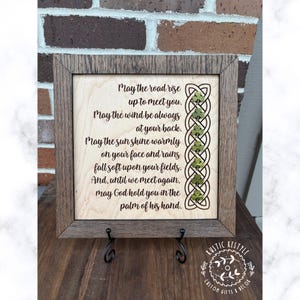 Placa con letrero de bendición irlandesa, 25 x 25 cm, enmarcada, con tréboles verdes, regalo de inauguración de casa.