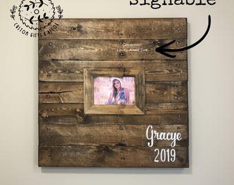 Rustic Graduation Photo Frame Sign - Personalized Guest Book Alternative (24x24)