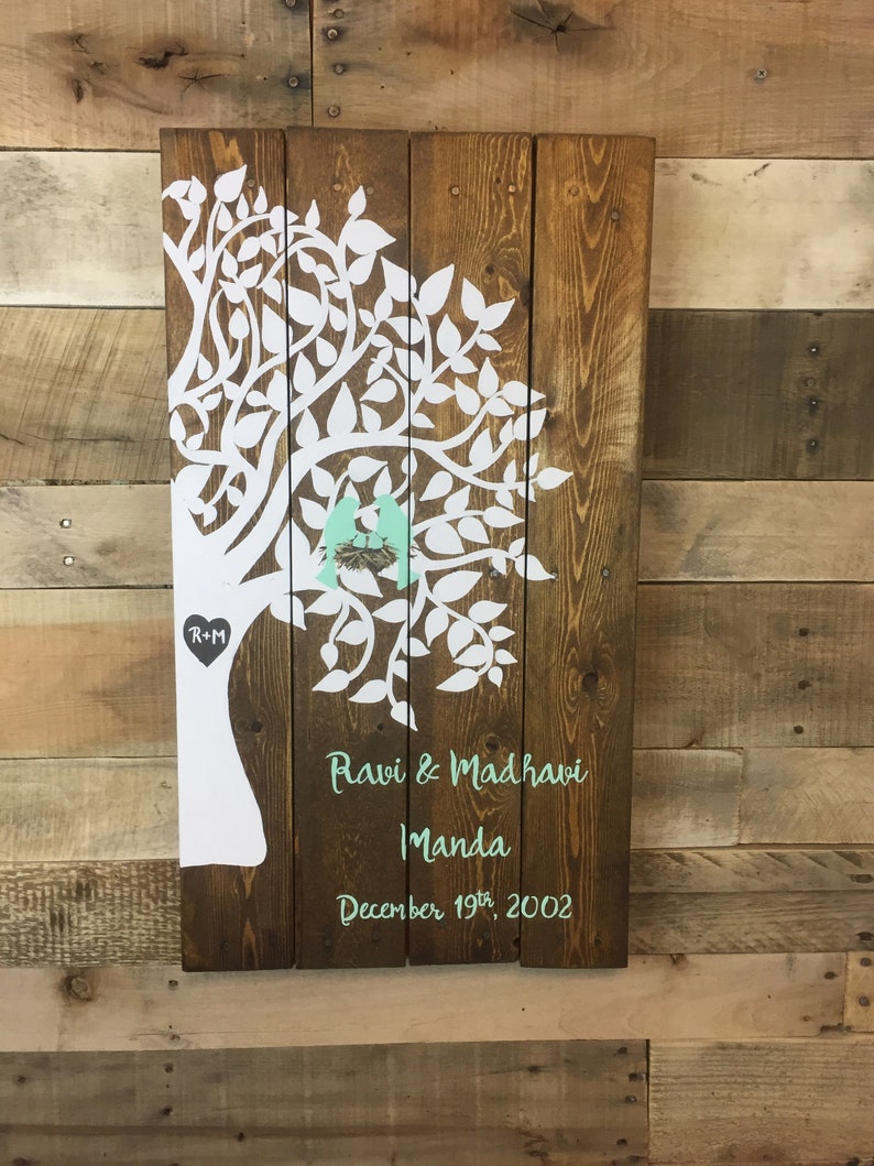 Wooden Recycled pallet Family tree sign wedding anniversary | Etsy