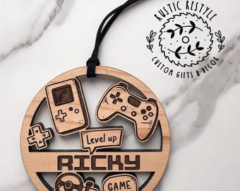 Personalized wooden gaming Christmas Ornament, Gaming fan gift
