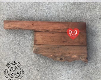 Letrero de madera recortado de Oklahoma • Arte mural rústico del estado • Alternativa para el libro de firmas de bodas