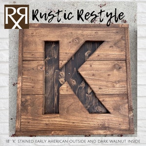 Signo de carta de madera reciclada, decoración de la pared del palé, signo de la letra de madera rústica K, regalo de Navidad, signo de madera personalizado, signos de madera de la familia personalizada