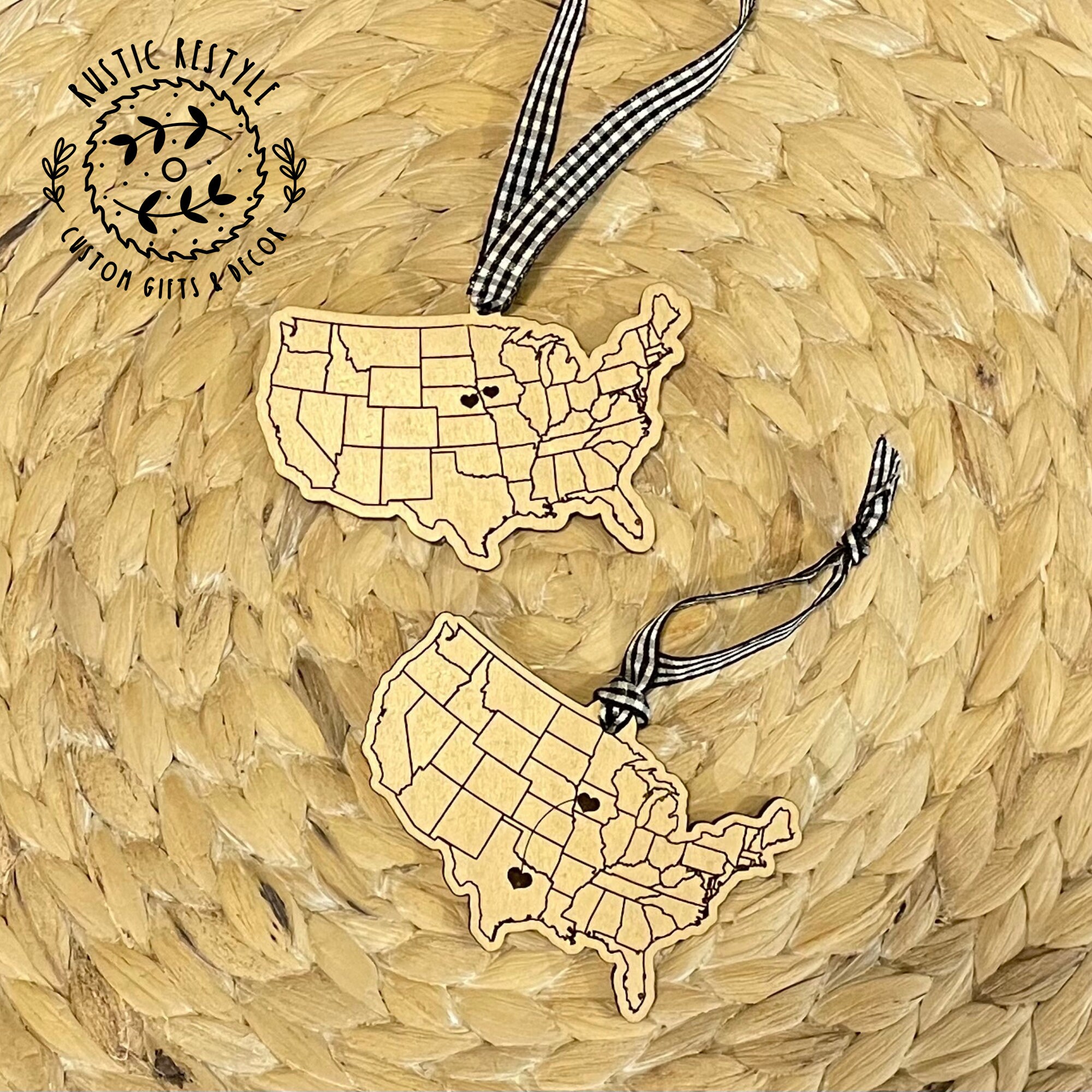 Long distance wooden ornament, Pick your states