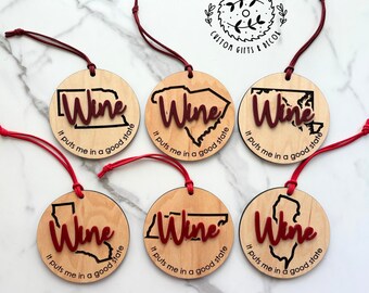 Personalized State Wine Ornament – “It Puts Me in a Good State”  – All U.S. States Available