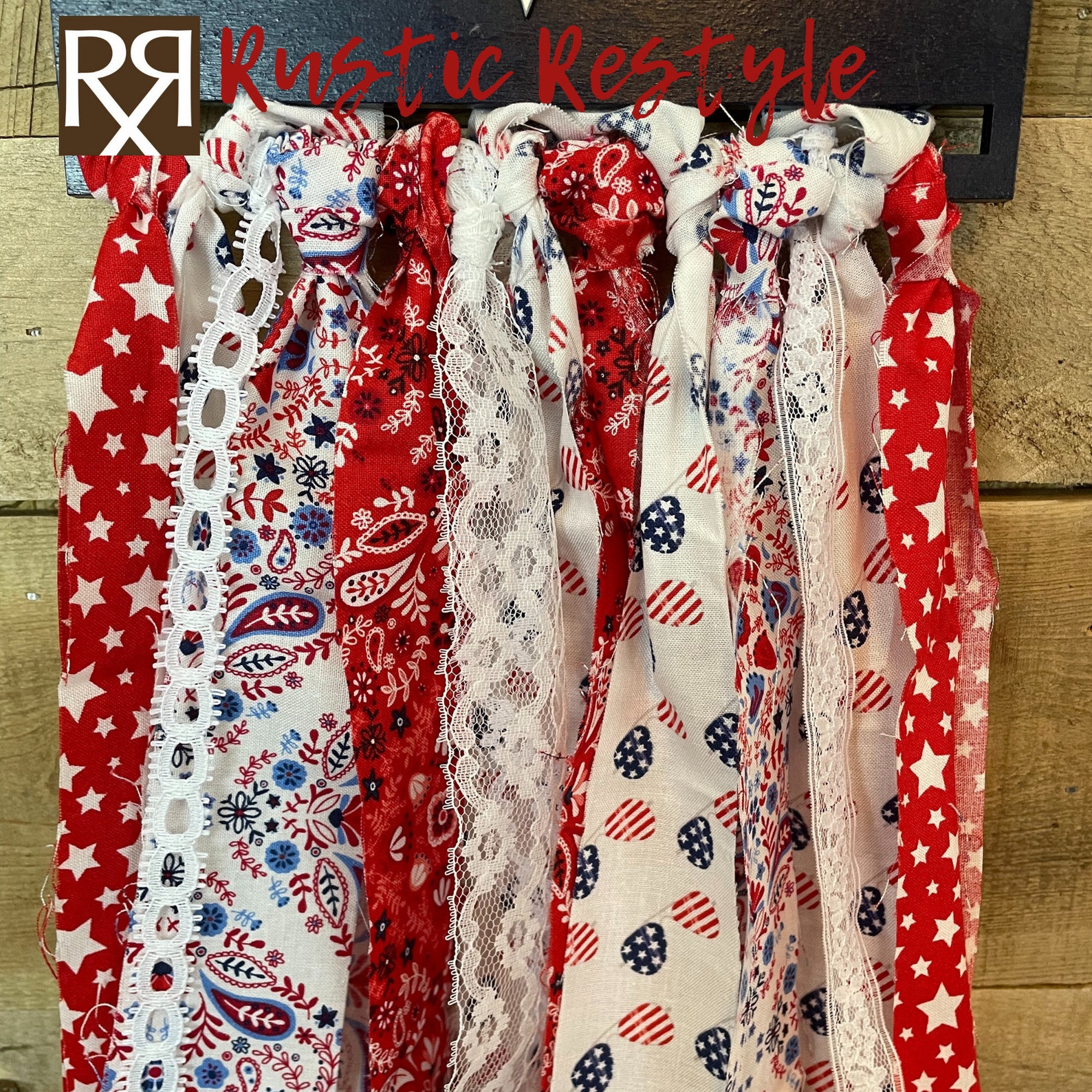 USA Patriotic Rag Flag, Red, White, and Blue American Flag Door Hanger ...