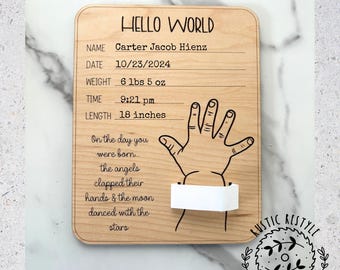 Personalized Baby Keepsake Sign: Hospital Band Holder, Birth Details