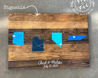 Personalized Wedding map sign, 4 State Guestbook Alternative, Wedding guest book, Map art,  handmade event Guest book, anniversary gift