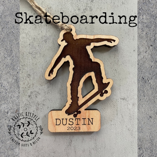 Skateboard Ornament, Personalized wood Skateboard ornament