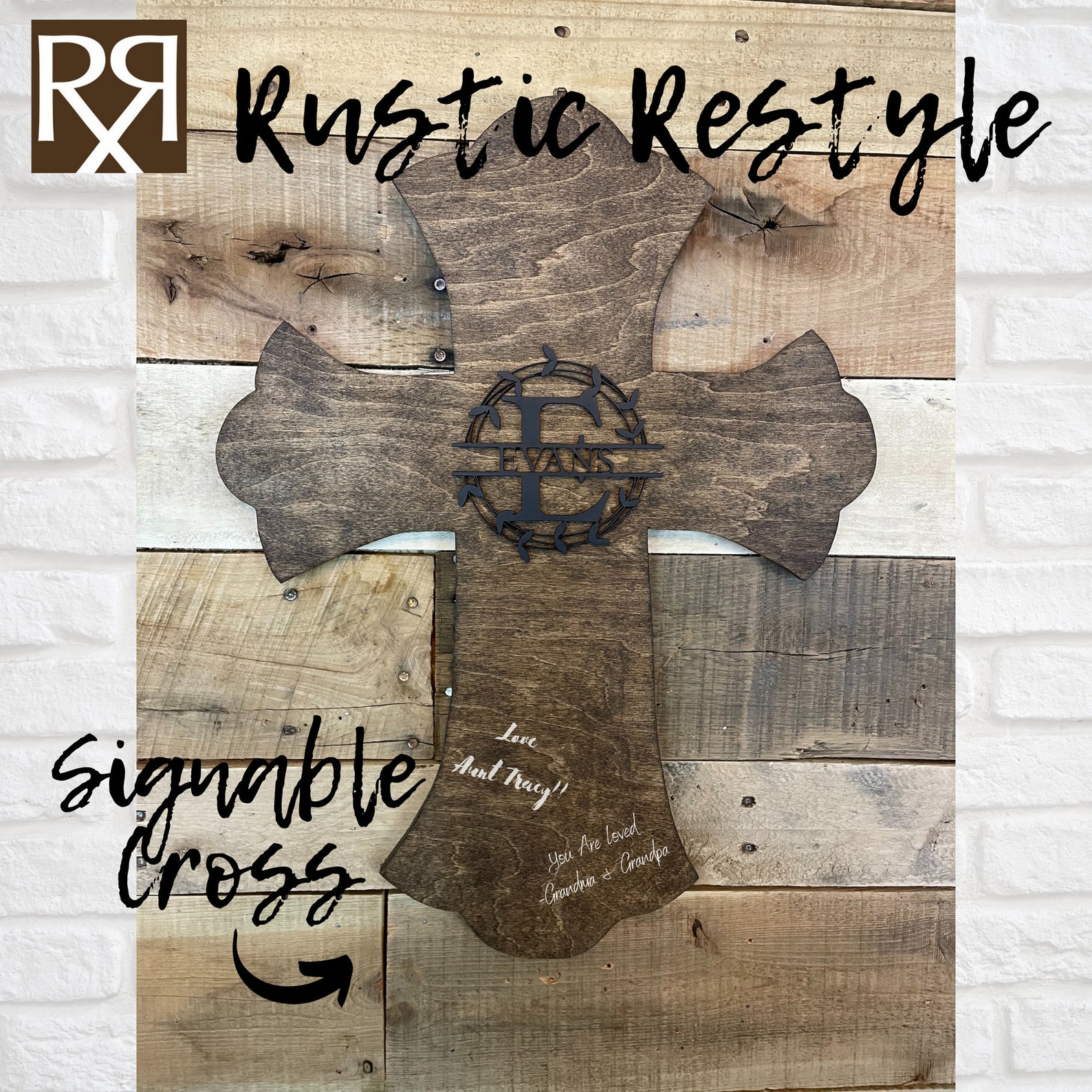 Last name split monogram small personalized wooden cross etsy