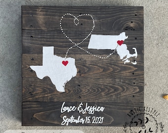 2 State Love Map Rustic Signs
