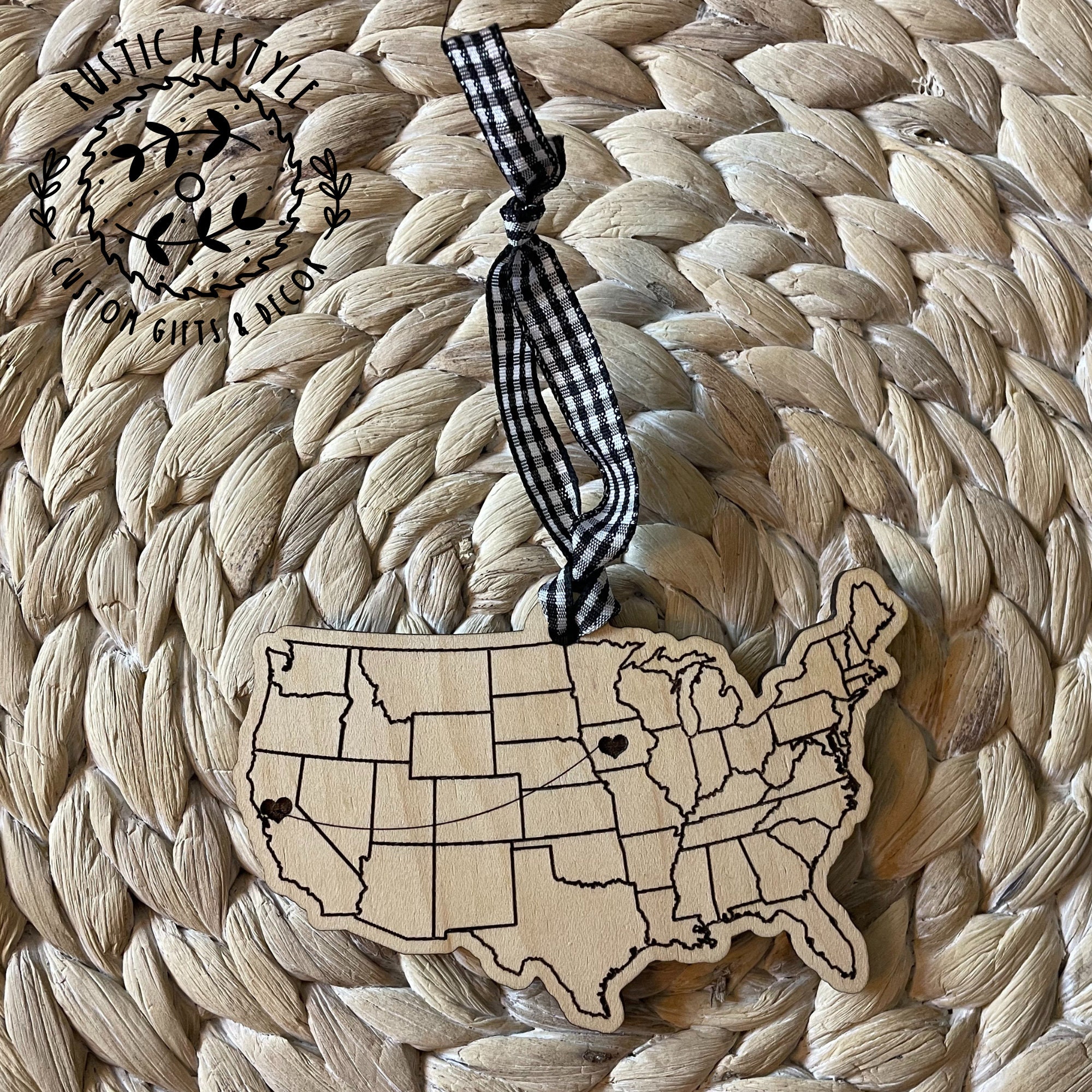 Long distance wooden ornament, Pick your states