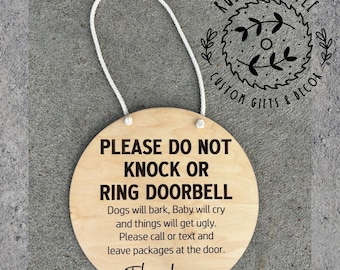 8" Round Door Hanger, Please do not knock or ring doorbell hanging sign