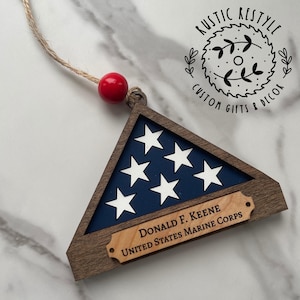 Military Flag Remembrance Ornament - Personalized Memorial Gift | Engraved Keepsake, In Loving Memory Decor, Sympathy Tribute