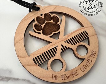 Dog Groomer Ornament: Rustic Pet Salon Decor (Wooden, Handcrafted)