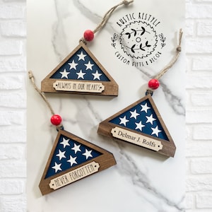 Military flag Remembrance Christmas ornament, personalized Memorial Ornament with engraved names