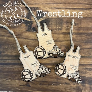 Wrestling Ornament, Personalized wood wrestling singlet ornament