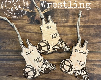 Wrestling Ornament, Personalized wood wrestling singlet ornament