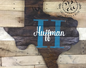 30" State of Texas wall art, Last name monogram sign