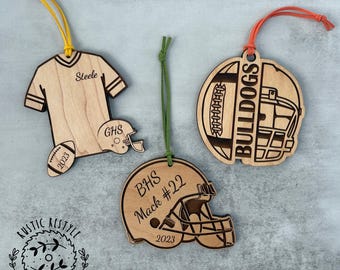 Adorno navideño de fútbol personalizado Camiseta de fútbol, casco y balón
