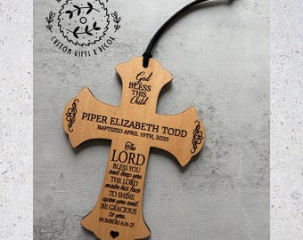 Señal de bautismo, padrino o ahijado presente, cruz de dedicación de madera