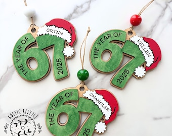 The Year of 67 Ornament, Personalized Name Santa Hat, Custom 67 Christmas Gift