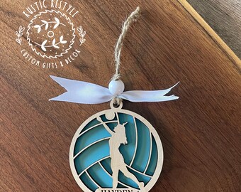 Personalized wood volleyball ornament
