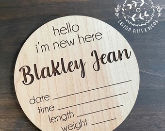 8" Round Personalized Baby Name Sign, Newborn Announcement Round, Birth Stats Plaque