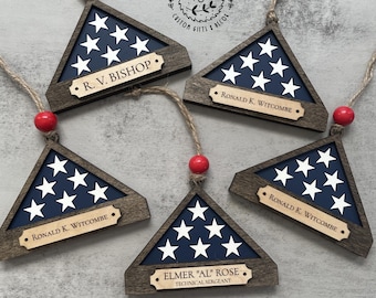 Military flag Memorial day ornament, personalized Memorial Ornament with engraved names