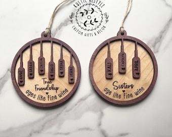 Personalized Wine Bottle Christmas Ornament – Custom Names (Up to 8), girls' wine trip vacation
