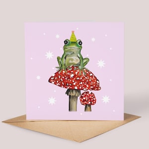 Frog Birthday Card // Toadstool Card, Birthday Card, Magical Frog, Watercolour Toadstool, Magical Toadstool, Magic Mushroom