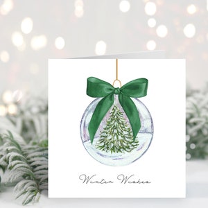 Handmade Christmas Card // watercolour bauble, holiday card, winter tree, snowy, nature, botanical