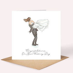 Wedding Day Couple Card // watercolour art, wedding illustration, congratulations, on your wedding day image 1
