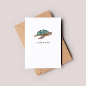 Handgemaakte aquarel schildpadkaart // Turtley Awesome, schildpad illustratie, notitiekaart, notitie, voor haar, aquarel schildpad
