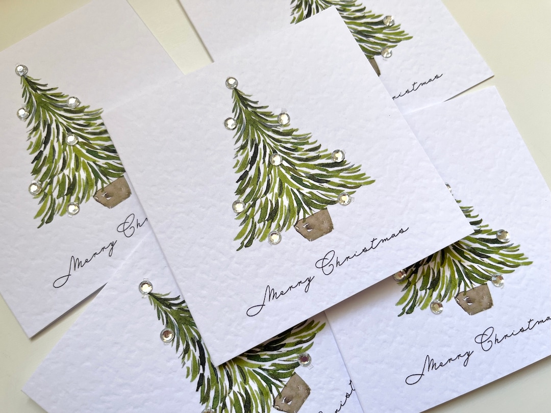 Watercolor Christmas Tree Card, Handmade Holiday Card - Etsy