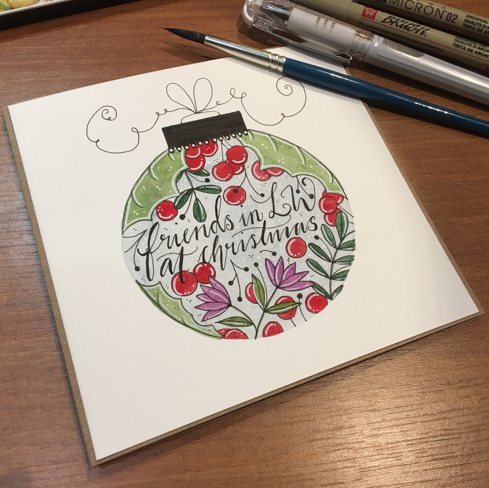 Personalised Hand Painted Christmas Card // Large 6 by 6 Etsy UK