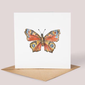 Carte illustrée papillon//carte papillon paon, papillon britannique, aquarelle, carte peinte à la main, nature britannique