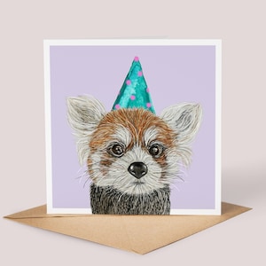 Carte d'anniversaire panda roux / / carte d'anniversaire aquarelle, carte aquarelle panda, carte pour elle