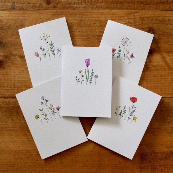 Hand Painted, Botanical Illustrated, Hand Drawn Greetings Cards, Floral, Wild Flowers, Thank You, Birthday